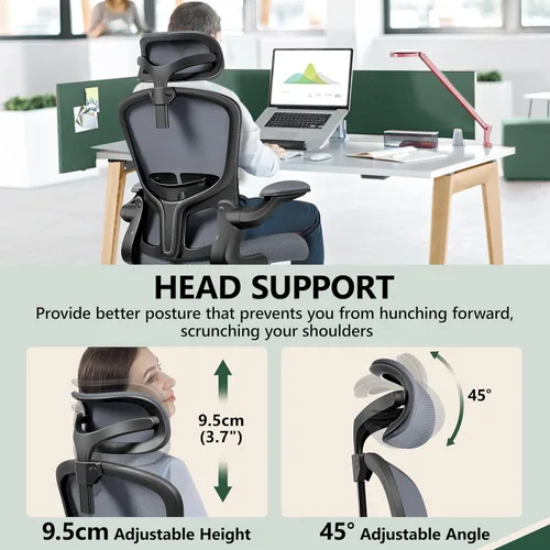 Vista 43 de FelixKing Silla de oficina ergonómica con reposacabezas, computadora de respaldo alto con soporte lumbar ajustable y ruedas, giratoria ejecutiva