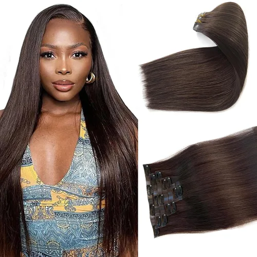 Vista 18 de Extensiones de cabello humano real con clip, rubio ceniza balayage con reflejos rubios, extensiones de cabello humano real Remy con clip, 12