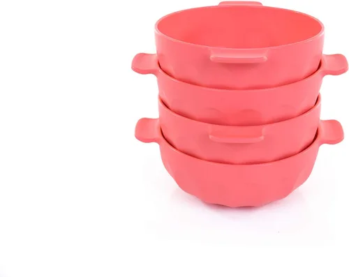 Vista 2 de Mintra - Tazón de plástico irrompible colorido, 4 unidades, (pequeño con asas, 18.6 fl oz, salmón) - (parte de un juego) - Helado, ensalada