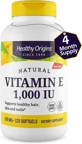 Vista 4 de Healthy Origins Vitamina E, 1,000 UI (naturales) mixtos de tocoferoles - Suplemento de vitamina E - Vitamina sin gluten y sin OMG para la piel