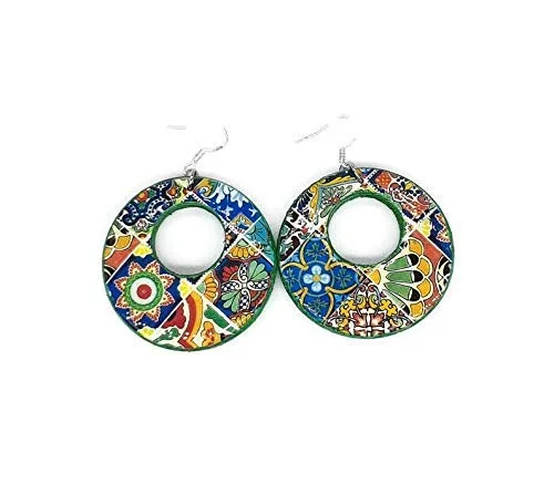 Mexican Talavera Tiles Hoop Earrings