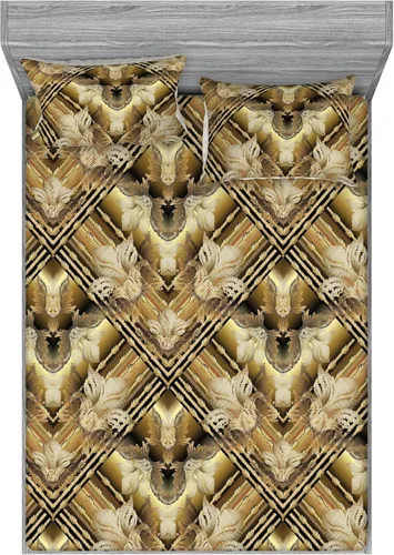Vista 20 de Ambesonne Floral Fitted Sheet & Pillow Sham Set, Surreal Art Abstract Style Daisy Ornament with Dreamy Vibe Symmetric Print, Decorative Printed 3