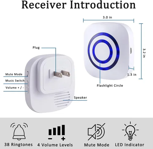 Vista 2 de Alarma de sensor de movimiento Bestoone, alarma de entrada inalámbrica de largo alcance, sistema de seguridad para el hogar con timbres eléctricos