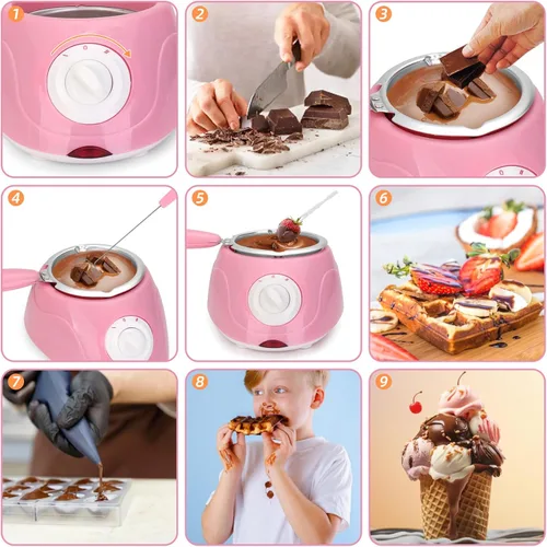 Vista 4 de MINI - Olla eléctrica para fundir chocolate, fuente de fondue de chocolate de 8.45 onzas, máquina calentadora para chocolate con leche, queso