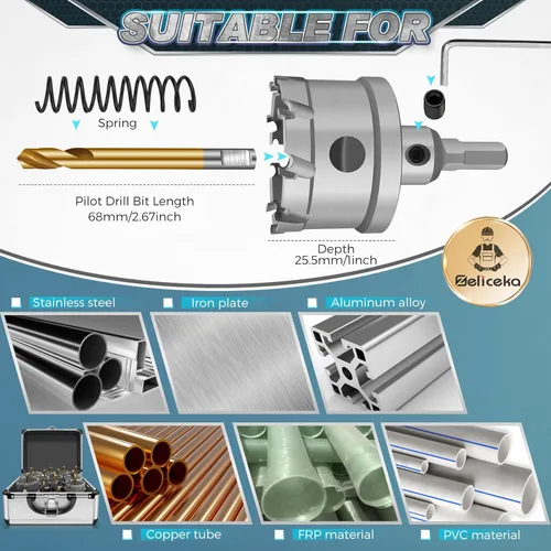 Vista 7 de Kit de sierra perforadora TCT de carburo para metal duro, juego de 12 piezas de sierra perforadora de carburo de tungsteno con punta de carburo