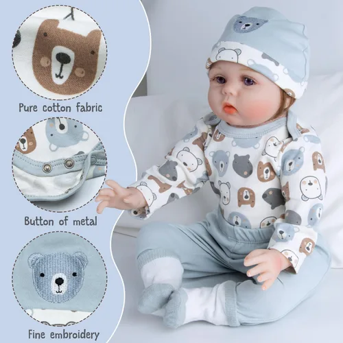 Vista 5 de 11 piezas de ropa de muñeca Reborn con mochila para muñecas Reborn de 17 a 22 pulgadas, accesorios de ropa para niños, juego de pañales de dinosaurio