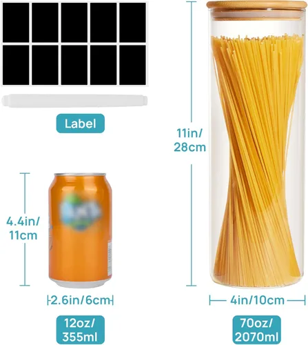 Vista 2 de Vtopmart Tarros de vidrio para almacenamiento de alimentos de 70 onzas, paquete de 3 recipientes de cocina grandes con tapas herméticas de bambú