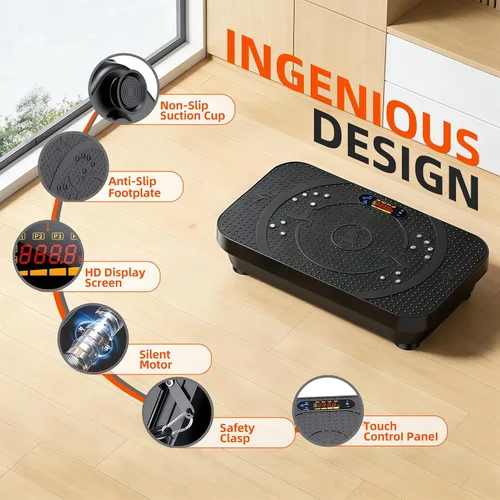 Vista 7 de PBYRD Vibration Plate Exercise Machine -Full Body Shaker with Auto Mode, Acupressure Massage & Silicone Pedal, for Lymphatic Drainage, Weight Loss &