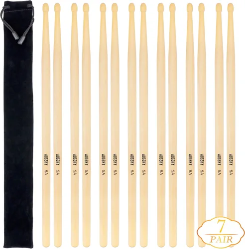 Vista 8 de AUGSHY 3 pares de baquetas de madera 5A con bolsa de transporte, baquetas de arce natural para práctica, juego de baquetas de grabación