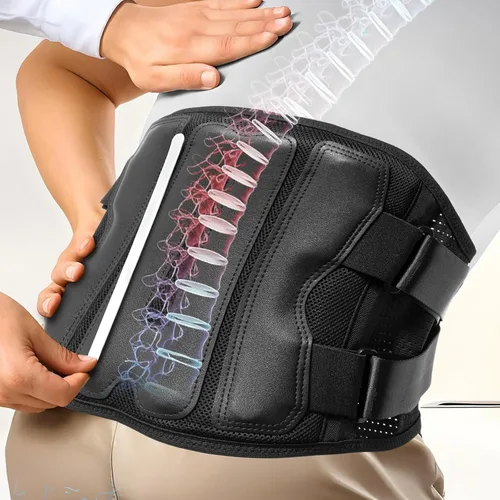 Vista 5 de Soporte de espalda para aliviar el dolor de espalda baja, cinturón de apoyo lumbar ajustable para hombres y mujeres, diseño de malla transpirable