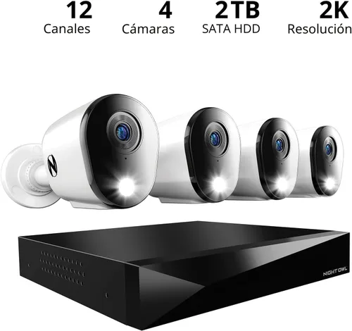 Vista 2 de Night Owl Sistema de Cámara de Seguridad para el Hogar con Video DVR de 12 Canales con Audio Bidireccional con (4) Cámaras de Disuasión 2K HD