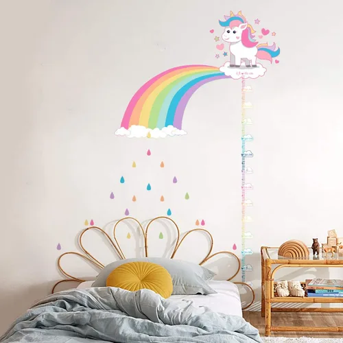 Vista 3 de Calcomanías de pared con diseño de arco iris de unicornio, diseño de gota de lluvia, decoración artística para niños, niñas, dormitorio, cuarto