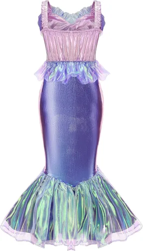 Vista 3 de Disfraz de princesa sirena para niñas pequeñas, disfraz de Ariel con accesorios, fiesta de cumpleaños, Halloween para niños