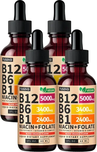 Vista 14 de NUSAVA Vitamina B12 5000mcg con gotas líquidas B6 y B1, cereza negra