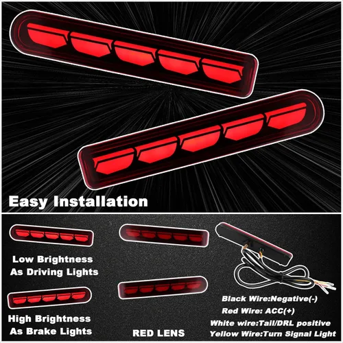 Vista 3 de Kit de Luces LED de Freno para Parachoques Trasero, Luz de Circulación Diurna, Flash Secuencial Dinámico, Lámpara de Señal de Giro Compatible