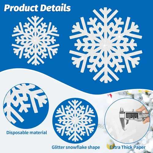 Vista 3 de 30Pcs Snowflake Paper Placemats Christmas Sliver Glitter Disposable Place Mats Winter Round Sparkle Decorative Table Chargers Xmas Snowflake