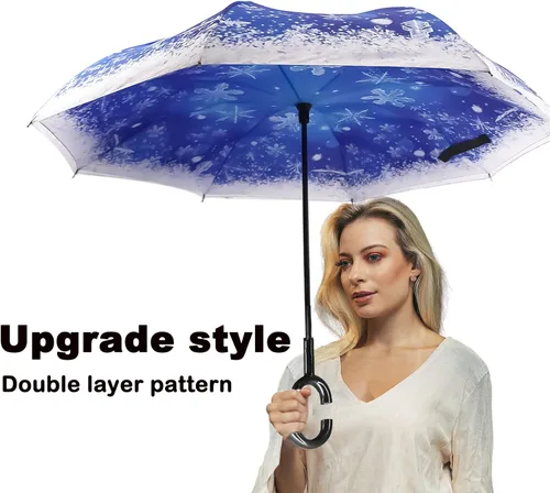 Vista 6 de SIEPASA - Paraguas invertido con mango en forma de C, resistente al viento y a los rayos UV, para mujeres y hombres.