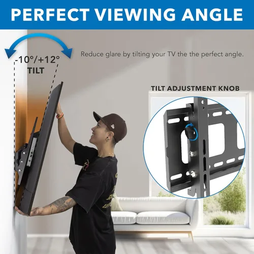 Vista 5 de Marca: MOUNT-IT! Soporte para pared con inclinación, reclinable, muy resistente, universal para televisores de 23 a 37 pulgadas Negro