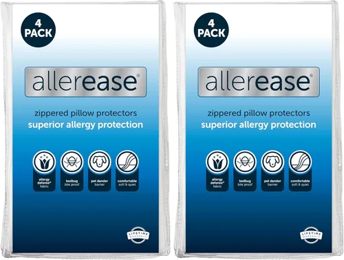 Vista 8 de Juego de 4 protectores de almohada AllerEase estándar/Queen - absorben la humedad, protección avanzada contra alergias, poliéster de alta calidad