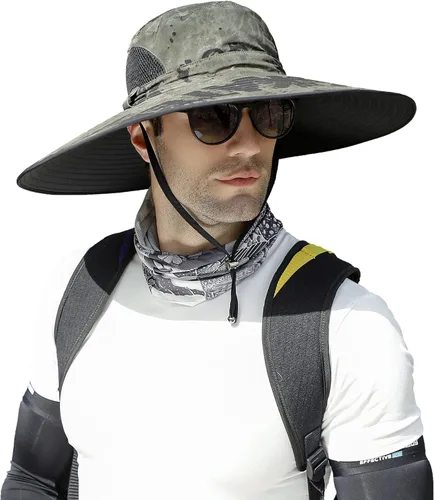 Vista 11 de Leotruny Sombreros de ala ancha para hombre UPF50+ sombrero impermeable transpirable para pesca, senderismo, camping