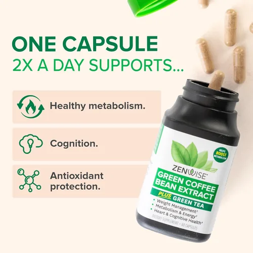 Vista 3 de Zenwise Health EGCG - Cápsulas de extracto de té verde con extracto de grano de café – 50% EGCG + 98% suplemento de polifenoles – Píldoras de té
