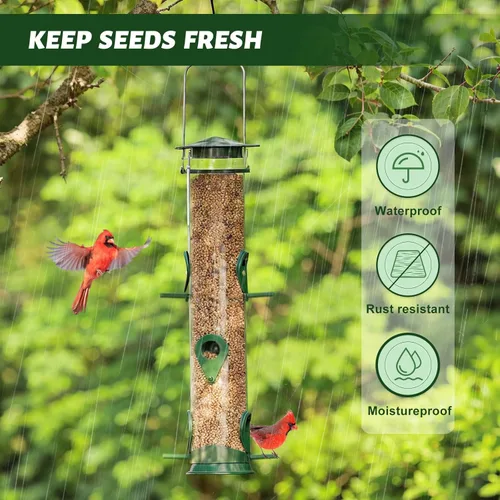 Vista 2 de 2 paquetes de comederos para pájaros verdes, comederos colgantes de tubo, comederos para pájaros salvajes de 6 puertos, comederos premium