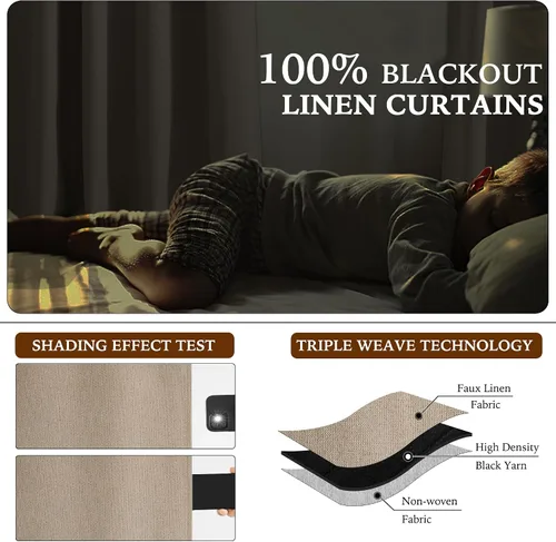 Vista 3 de StangH Cortinas opacas de imitación de lino 100% de 84 pulgadas de largo, juego de 2 paneles, cortinas para ventanas de dormitorio con aislamiento