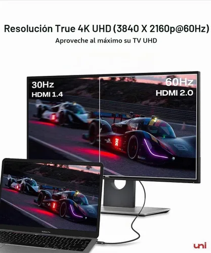 Vista 3 de uni Cable USB C a HDMI de 10 pies 4K a 60 Hz, cable USB tipo C a HDMI de aluminio resistente (compatible con Thunderbolt 3/4) con Samsung S8-S23