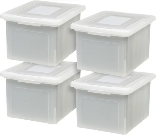 Vista 17 de IRIS USA 3-Pack 35 Qt. Letter/Legal File Box with Lid, Clear/Blue Transparente/azul