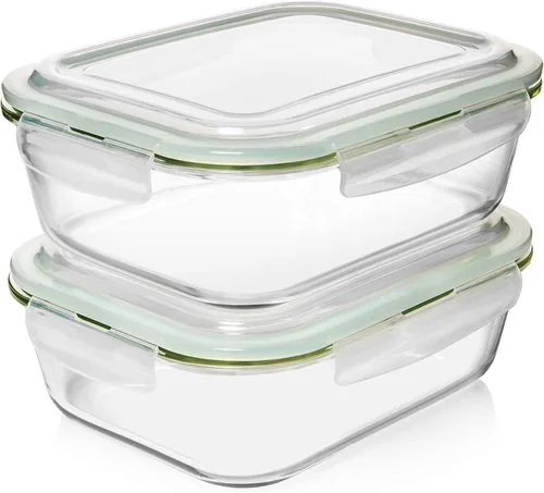 Vista 10 de Razab Juego de 2 recipientes de vidrio para almacenamiento de alimentos de 80 onzas, con tapas herméticas de bloqueo para almacenar y servir Negro