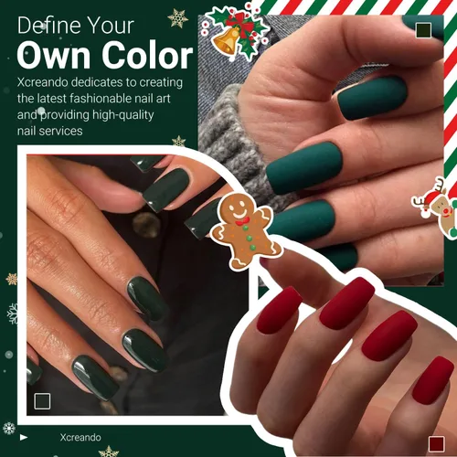 Vista 54 de Uñas postizas a presión negras de longitud media y forma cuadrada, Xcreando uñas postizas acrílicas estilo ataúd de longitud media, uñas adhesivas