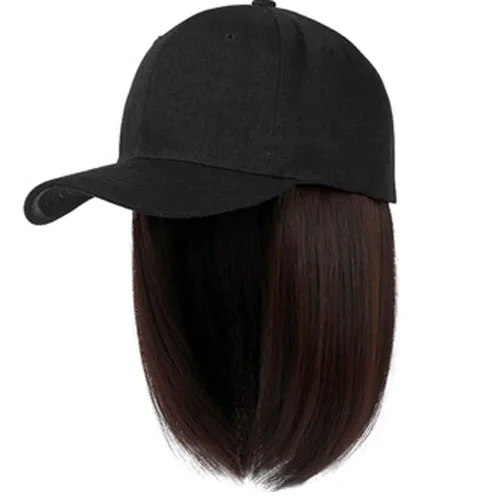 Vista 5 de YEKEYI Gorra de béisbol con extensiones de cabello, peluca sintética para mujer, gorra de béisbol ajustable (beige negro)