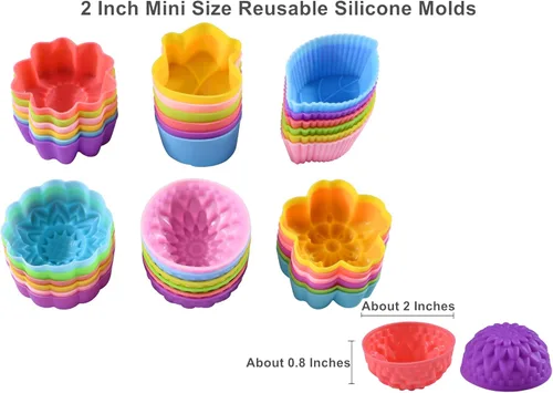 Vista 3 de 36 forros de silicona para cupcakes, tazas para hornear con múltiples formas de flores, moldes de silicona reutilizables de tamaño mini de 2 pulgadas
