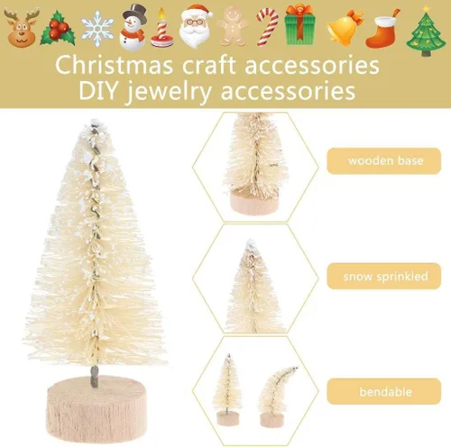 Vista 4 de 14 mini árboles de sisal con base de madera, árboles de pino de Navidad artificiales, adornos para nieve de invierno, escenas en miniatura