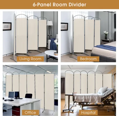 Vista 24 de Giantex Divisor de habitación plegable de 6 paneles de 6.2 pies, color marrón, pantalla de privacidad de tela plegable independiente de 130 pulgadas