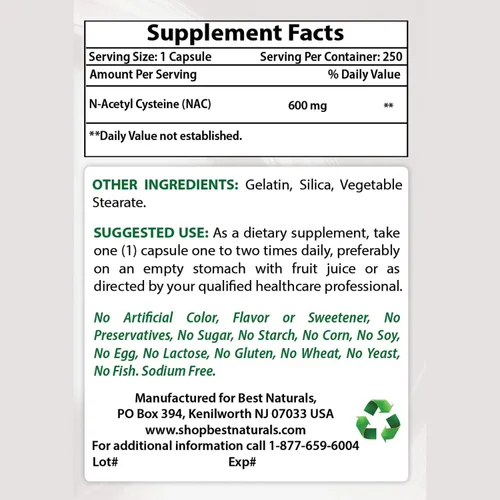 Vista 2 de Best Naturals 5-HTP (5-hidroxitriptófano) 100 mg y NAC - N acetil cisteína 600 mg