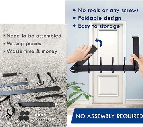 Vista 2 de Ganchos para colgar sobre la puerta, no requiere montaje, resistente sobre la puerta, ganchos para colgar ropa, toallas, sombreros, negro mate