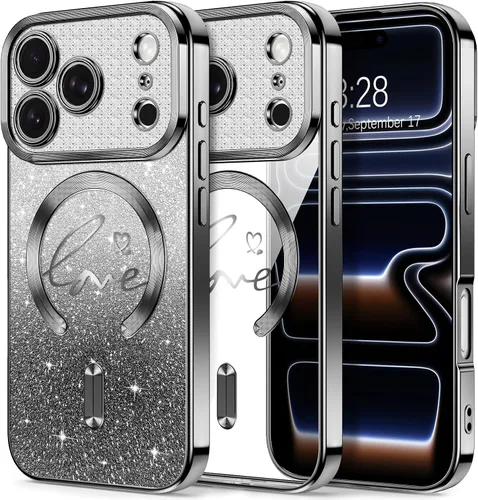 Vista 79 de Hython Funda para iPhone Air con purpurina, compatible con MagSafe Love Heart fundas magnéticas transparentes para teléfono para mujeres y niñas