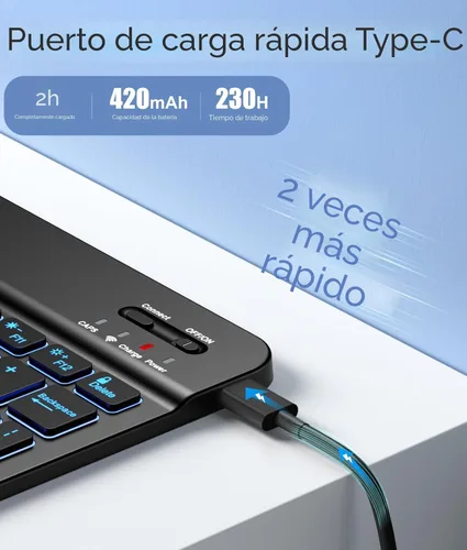Vista 3 de Hamile Funda para iPad de 11ª y 10ª Generación con Teclado - Funda de Teclado Folio Inalámbrico Desmontable con Retroiluminación de 7