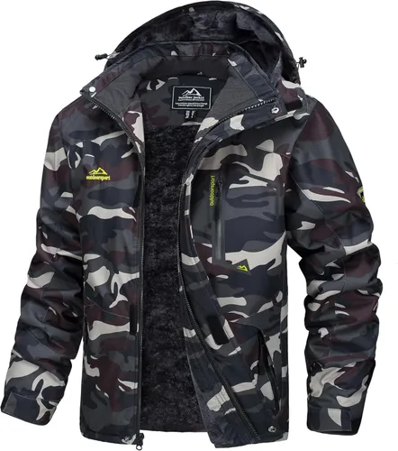 Vista 10 de MAGCOMSEN - Abrigos de invierno para hombre, chaqueta impermeable para esquí y nieve, chaqueta abrigada de forro polar, parka con capucha