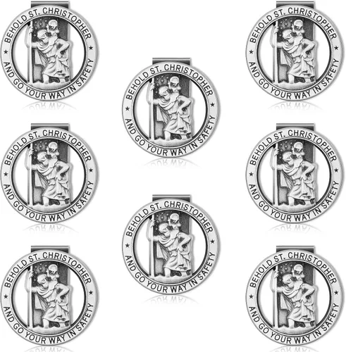 Vista 8 de Medalla de San Cristóbal para automóvil, clip de visera de San Cristóbal de plata, medallas religiosas para automóvil, clip de seguridad, accesorios