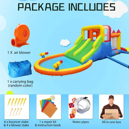 Vista 8 de Umbalir InfIatable Casa Bonuce con 4 toboganes y piscina grande para salpicaduras, parque acuático con pared de escalada ultra ancha, salto, cañones