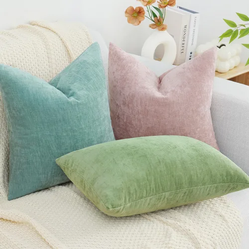 Vista 6 de decorUhome Juego de 2 fundas de almohada decorativas de felpilla Aqua Haze de 18 x 18 pulgadas, fundas de almohada suaves y sólidas teñidas