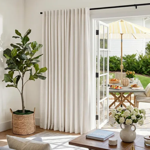 Vista 5 de INOVADAY Cortinas térmicas para puerta corredera 100% opacas para dormitorio, cortinas de puerta corrediza de vidrio extra anchas para patio, lino