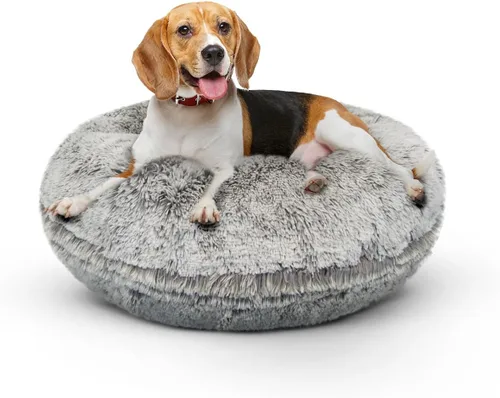 Vista 22 de Bessie + Barnie Cama para perro Bagel – Cama de puf de piel sintética extra afelpada – Cama circular para perro – Forro impermeable y funda lavable