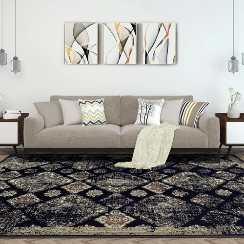 Vista 13 de Superior Indoor Area Rug, Jute Backed, Perfect for Entryway, Office, Living/Dining Room, Bedroom, Kitchen, Hardwood Floor, Distressed Damask Decor
