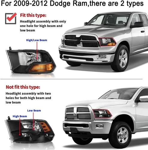 Vista 2 de TUSDAR Conjunto de faros para Dodge Ram 1500 2009-2012/2010-2012 Dodge Ram 2500 3500 Pickup, repuesto OE, carcasa negra, bombillas incluidas