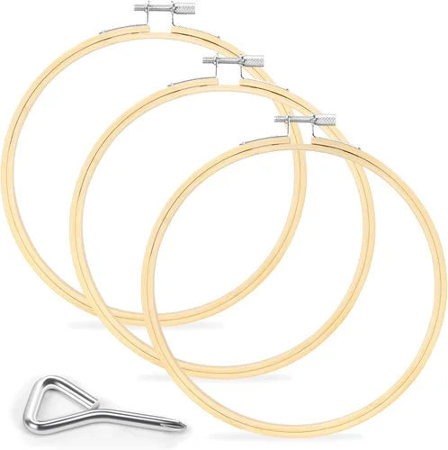 Caydo Aro de bordado de 3 piezas con herramienta de tornillo de metal, aros de bordado de bambú de 6 pulgadas para bordar y coser, aro de punto de