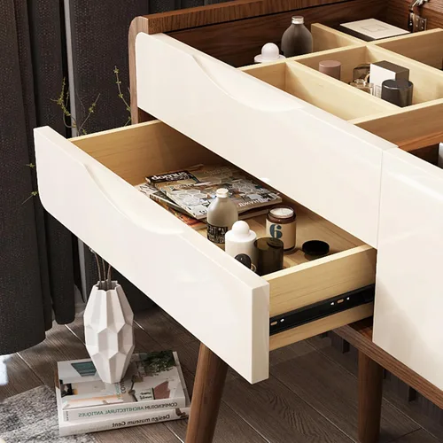 Vista 5 de Lartis Vanidad de maquillaje, tocador de maquillaje con taburete, muy fácil de montar, tocador, tocador con espejo, espejo de maquillaje abatible