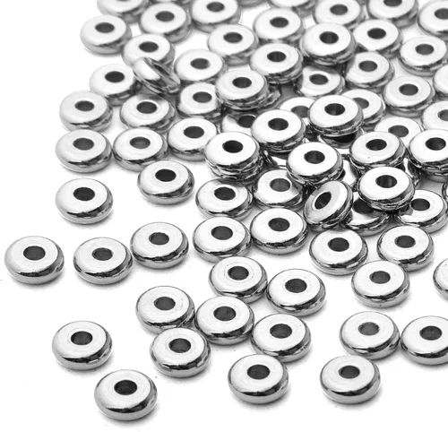 Vista 4 de 100 cuentas espaciadoras de disco plano de 0.236 pulgadas de acero inoxidable, redondas, espaciadores de cuentas sueltas, dijes espaciadores
